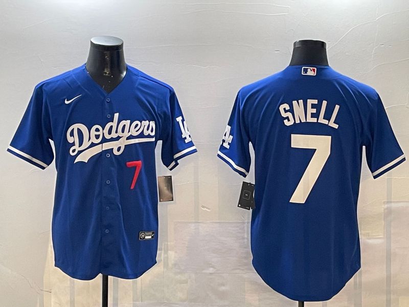 Men Los Angeles Dodgers 7 Snell Blue Game 2024 Nike MLB Jersey style 01152